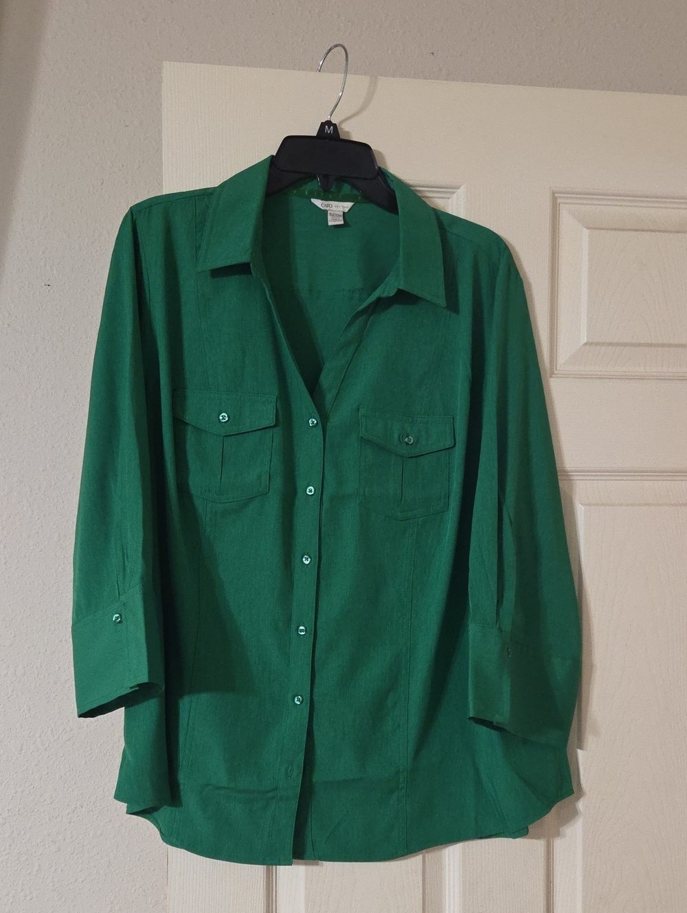 Cato Women's Green Button-Up 3/4 Sleeve V- Neck Blouse - Size 18/20